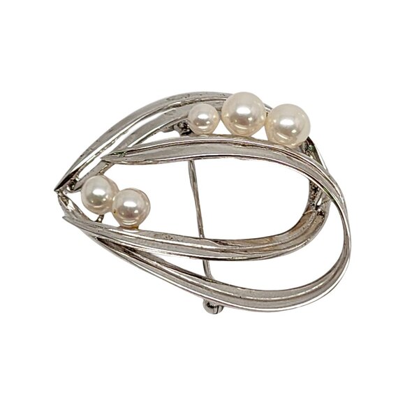 Mikimoto Sterling Silver Pearl Double Loop Pin/Brooch #14648 - Picture 5 of 9